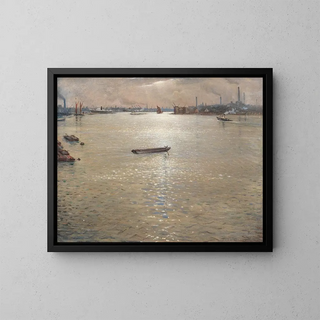 a Tamise landscape - Christopher R W Nevinson — framed artwork on a wall