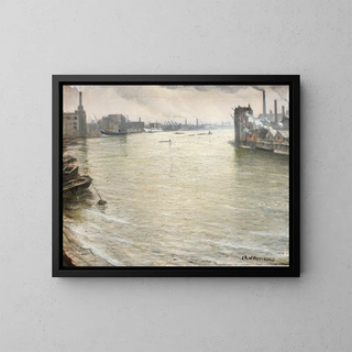 The Thames view towards the Tower of London - Christopher R W Nevinson — framed artwork on a wall