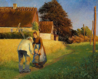 A little girl salutes a worker returning home - Cilius Andersen — artwork view