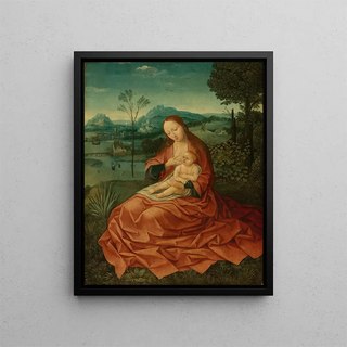 Virgin and Child in a landscape - Circle of Bernard van Orley — framed artwork on a wall