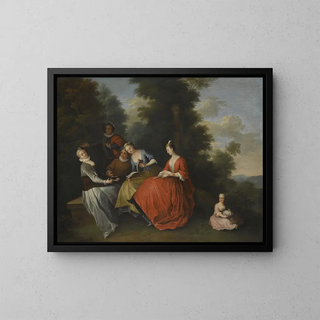 an elegant company sitting outdoors making music - Cercle de Bonaventure de Bar — framed artwork on a wall