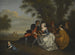 an elegant outdoor sitting company with a couple looking at a bird's nest - Circle of Bonaventure de Bar — artwork view