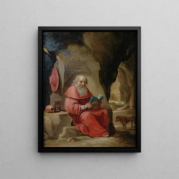 Saint Jerome - Circle of David Teniers — framed artwork on a wall