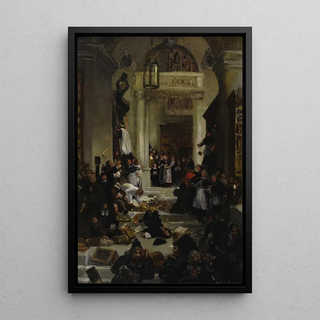 Rebellion at the monastery - Eugenio Lucas Velázquez Circle — framed artwork on a wall
