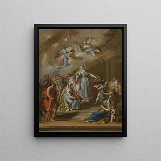 Saint Elizabeth of Portugal distributing alms - Circle of Francesco Pittoni — framed artwork on a wall
