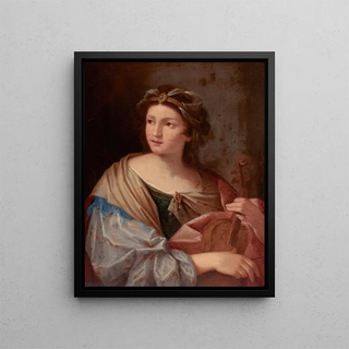 Woman with Violin - Circle of Giovanni Andrea Sirani — framed artwork on a wall