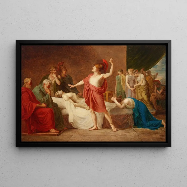 Achilles mourning the death of Patroclus - Circle of Jacques-Louis David — framed artwork on a wall