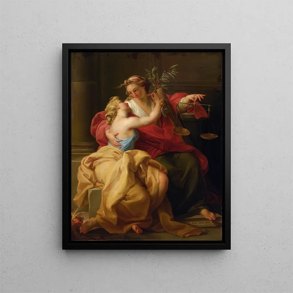 Allegory of Peace and Justice - Circle of Pompeo Batoni — framed artwork on a wall