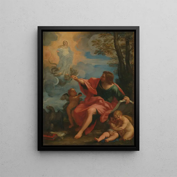 Saint Jean l'Évangéliste à Patmos - Cercle de Carlo Maratti — framed artwork on a wall