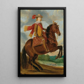 Horse portrait painting of Cardinal Infant Ferdinand of Austria - Circle of Caspar de Crayer — framed artwork on a wall