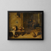 Interior tavern painting with peasants eating in the background - Circle of David Teniers the Younger — framed artwork on a wall