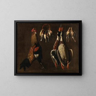 Bird Still Life Painting - Evaristo Baschenis Circle — framed artwork on a wall