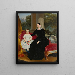 Portrait of a mother and her daughter - Circle of Federico de Madrazo y Kuntz — framed artwork on a wall