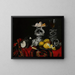 a Still life with a wine glass in the shape of a Venetian snake, a silver container, a piece of sugar, and lemons on a pewter plate, all on a draped table. - Circle of Georg Hinz — framed artwork on a wall