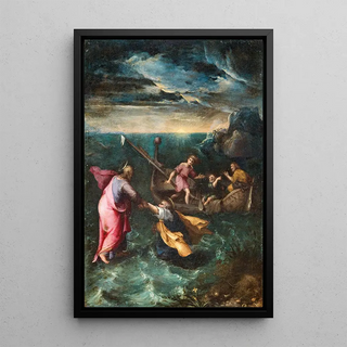 The Christ calming the storm on the Sea of Galilee - Circle of Girolamo Muziano — framed artwork on a wall