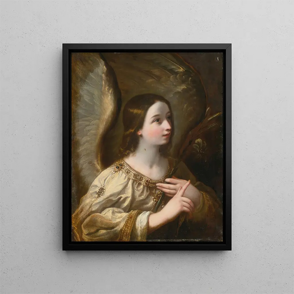 Angel of the Annunciation - Circle of Guido Reni — framed artwork on a wall