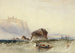 Three men in a boat off a rocky coast - Circle of Henry Barlow Carter — artwork view