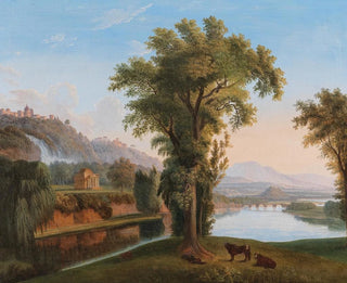 a vast landscape with a view of the Tivoli waterfalls - Circle of Jacob Philipp Hackert — artwork view