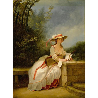 a lady sitting in a garden with a guitar and music - Circle of Jean-Frédéric Schall — artwork view