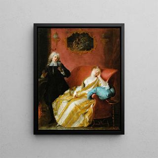 a young woman sleeping - Circle of Jean-Baptiste Pater — framed artwork on a wall
