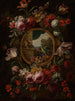 a Flower Garland Surrounding a Tondo with a Fruit Monkey and a Parrot - Circle of Karel van Vogelaer — artwork view