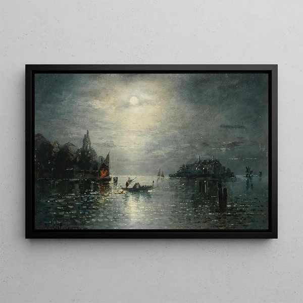 Venice, full moon night - Circle of Karl Heilmayer — framed artwork on a wall