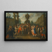 Street scene with Commedia dell'arte artists gathered around a monkey, an urn beyond - Circle of Marco Marcola — framed artwork on a wall