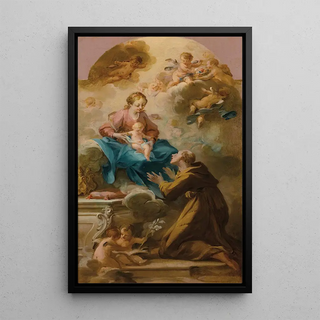 The Virgin and Child appearing to a Franciscan saint - Circle of Michel-François Dandré-Bardon — framed artwork on a wall