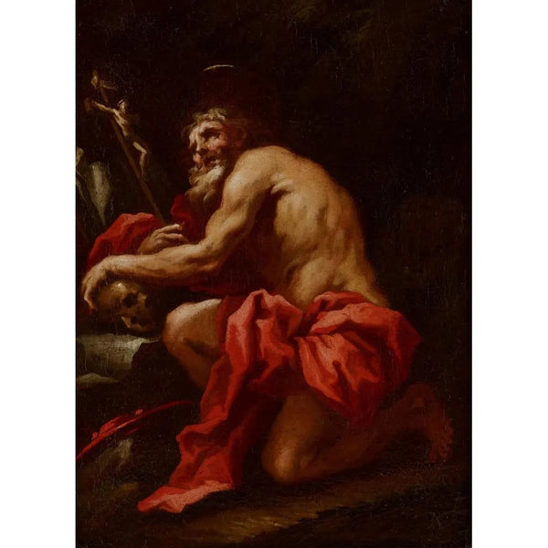 Saint Jerome in the Desert - Circle of Paolo Pagani — framed artwork on a wall