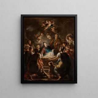 L'Adoration des bergers - Cercle de Paolo de Matteis — framed artwork on a wall