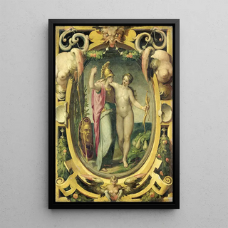 Venus and Minerva - Circle of Pellegrino Tibaldi — framed artwork on a wall