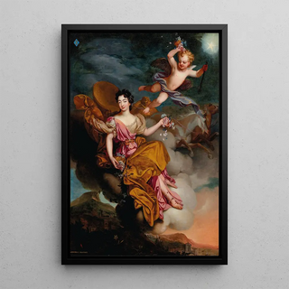 Portrait of Mademoiselle de La Force as Flora in a landscape with putti - Circle of Pierre Mignard — framed artwork on a wall