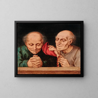 Two men praying - Circle of Quentin Metsys — framed artwork on a wall