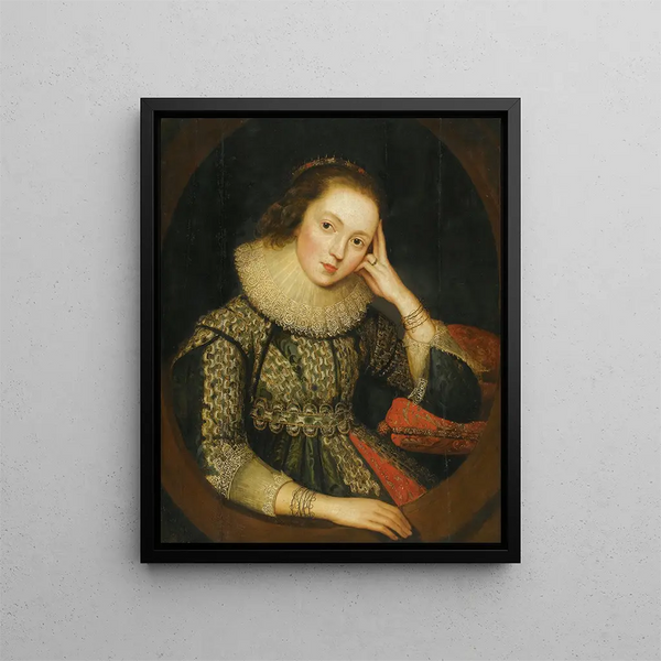 Portrait of a lady believed to be Mary Stuart - Circle of Robert Peake — framed artwork on a wall
