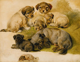Study of a den and puppies - Circle of Sir Edwin Henry Landseer — artwork view