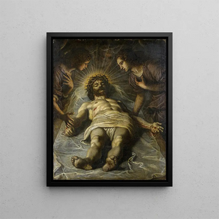 The Dead Christ with Two Angels - Circle of Tintoret — framed artwork on a wall