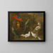 A landscape with exotic birds including parrots, budgerigars, doves, and cockatoos - Circle of Tobias Stranover — framed artwork on a wall