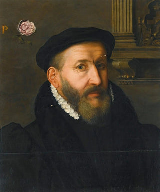 Portrait of a gentleman wearing a black beret and a white collar - Circle of Willem Key — artwork view