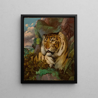 Portrait of a tiger - William Huggins Circle — framed artwork on a wall