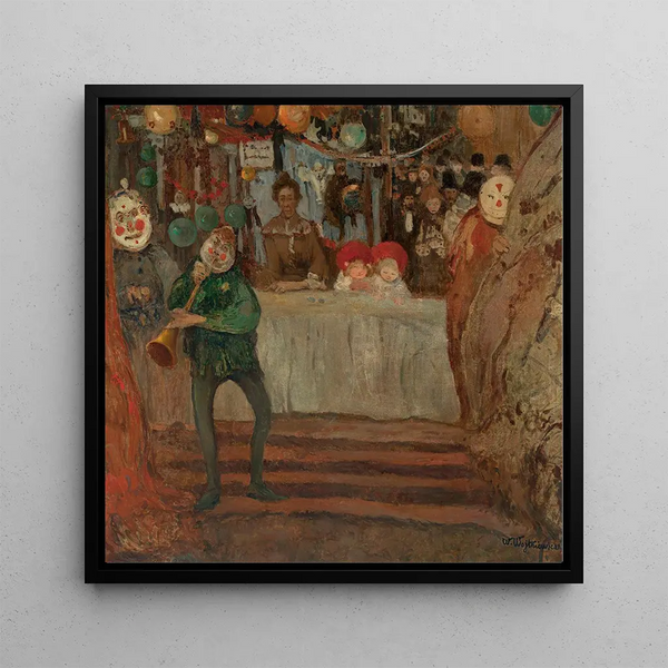 Circus in front of the small theater - Witold Wojtkiewicz — framed artwork on a wall