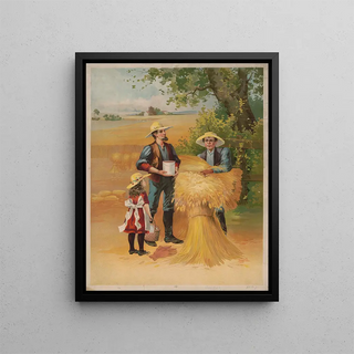 Farmers and Little Girl in a Wheat Field - Cirrach Co — framed artwork on a wall