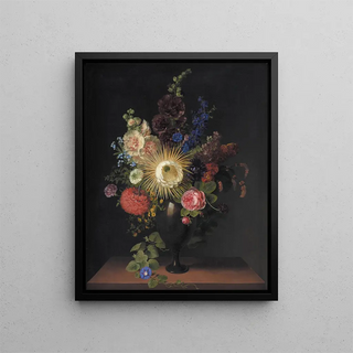 a cactus grandiflora and other flowers in a porphyry vase - Cladius Detlev Fritzsch — framed artwork on a wall