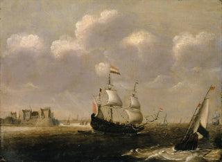 Boats in front of a port - Claes Claesz Wou — artwork view