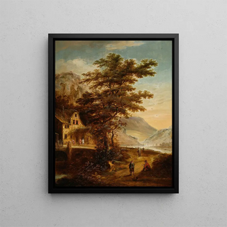 Mountain Landscape Painting of the Rhine - Claes Jansz van der Willigen — framed artwork on a wall