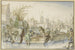 Winter landscape painting with two horse-drawn sleighs in the foreground - Claes Janszoon Visscher I — artwork view
