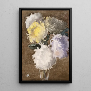 Chrysanthemum Still Life - Clare Marsh — framed artwork on a wall