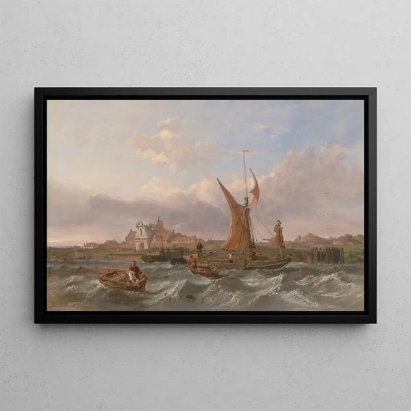 Fort de Tilbury painting, wind against the tide - Clarkson Stanfield — framed artwork on a wall