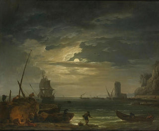a Mediterranean cove under moonlight - Claude-Joseph Vernet — artwork view
