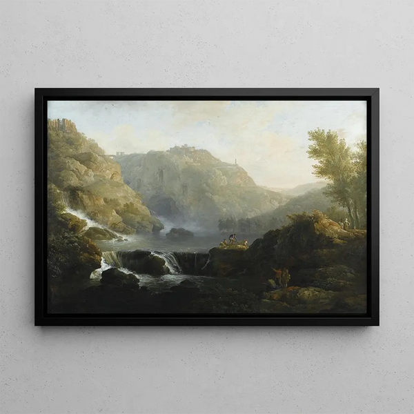 Drawers facing a waterfall at the foot of Tivoli - Claude-Joseph Vernet — framed artwork on a wall