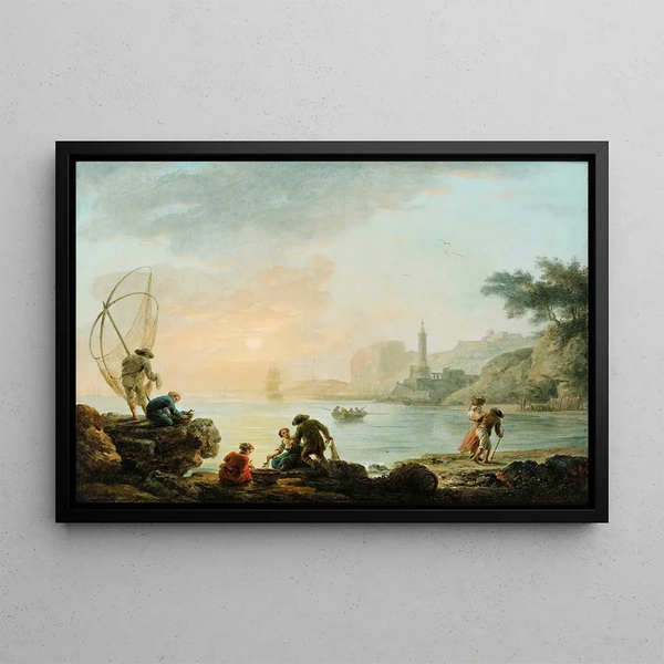 Fishermen at Sunrise - Claude-Joseph Vernet — framed artwork on a wall